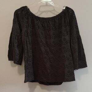 Lucky Brand Black Eyelet Blouse